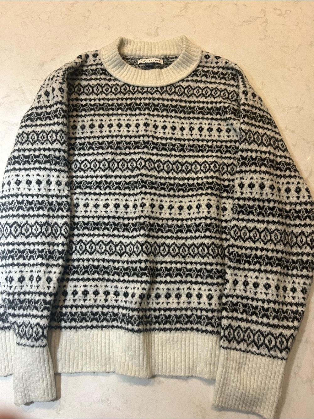 American Eagle Outfitters Black & White Fair Isle Crewneck Sweater
